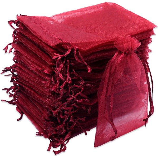 100 STK 10x15 cm Organza taske (rød), Organza tasker, smykkeindpakning