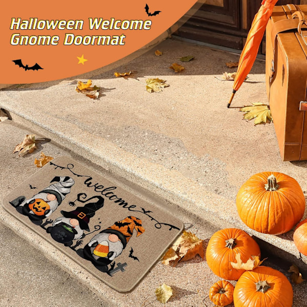 Halloween Tonttu Koristeellinen Ovimatto (40*60cm), Liukumaton ja Pestävä Ovimatto Kumipohjalla, Tonttu Kurpitsa Ovimatto