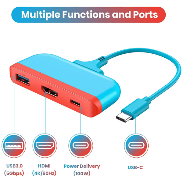 Dock för Nintendo Switch, Switch Dockningsstation för TV, Typ C till 4K HDMI Hub Switch TV-adapter