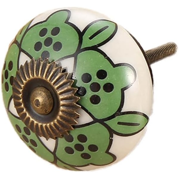 4 st keramiska knoppar (vita, gröna blad) Vintage skåpknoppar Mu