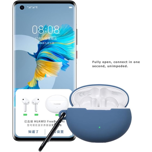 Silikonikuori Huawei FreeBuds 4i:lle, [Langaton lataus tuettu] [Iskunvaimennussuoja] [Karabiinikoukku] - söpö 3D-piirros - sininen vihreä