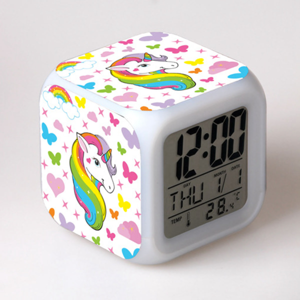 Digitala väckarklockor för tjejer, LED Night Glowing Cube LCD-klocka