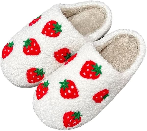 (S) Jordbær hjemmesko til kvinder og mænd, vinter, fuzzy memory foam, bløde varme hjemmesko