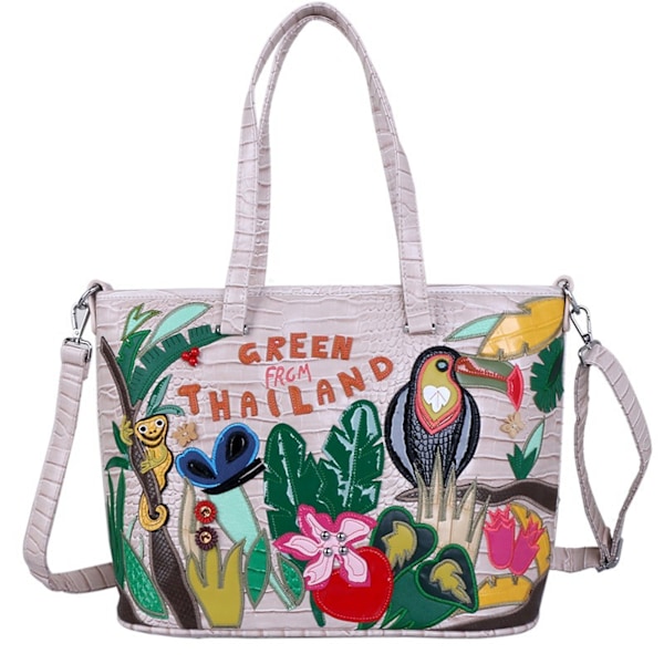 Axelremsväska dam läderväska axelväska shopper broderad