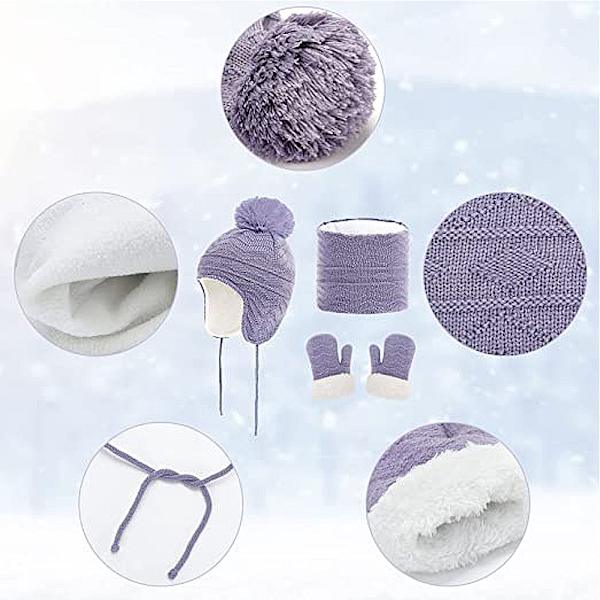 Barnens Halsduk och Vantar Set - 3-pack Pom Pom Vintermössor (Snögrön
