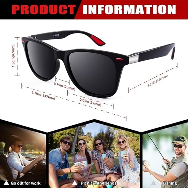 Mænds solbriller til kvinder polariseret rektangel TR90 100 % UV-beskyttelse