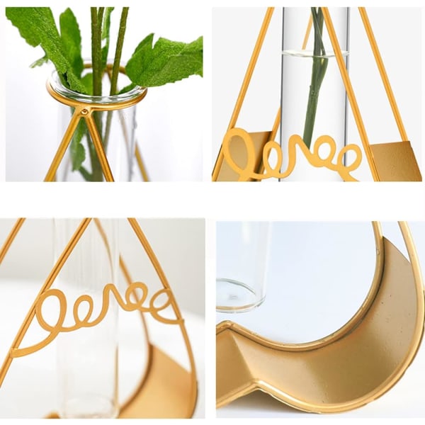 Bordplantevaser med Reagensglas Blomster Vase med Guld Metal