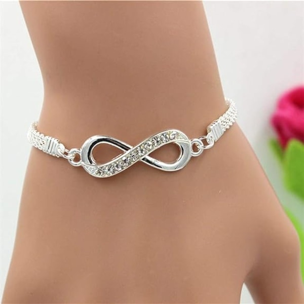 Silver Plated Infinity Bracelet Zinc Alloy Rhinestone Chain Brace