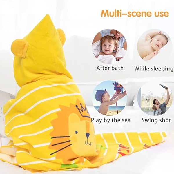 Barnens Huvudbonad Handduk - Liten Lejon - 60×60CM, Strandhandduk, Absorberande Huva