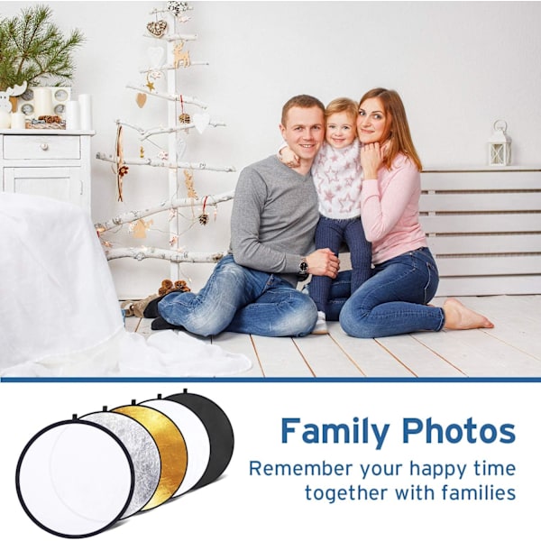 (110 cm) 5 i 1 Fotoreflektor Reflektor for Fotografering Multi-disc Fotoreflektor Sammenleggbar med Veske - Gjennomsiktig, Sølv, Gull