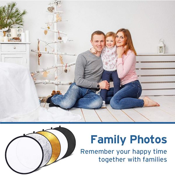 (80 cm) 5 i 1 Fotoreflektor Reflektor til Fotografering Multi-disc Fotoreflektor Foldbar med Taske - Gennemsigtig, Sølv, Guld,