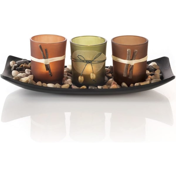 Set luonnonkynttilöitä, 3 koristeellista kynttilänjalkaa, kiviä ja tr