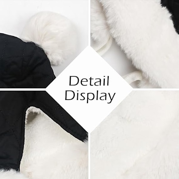 (Svart) Dam Peruvian Vinter Pom Pom Beanie Öronmuffar Sherpa Fleece Foder Snö Varm Skalle Mössa Jul