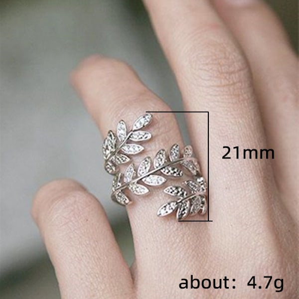 51,8 mm Uutuus Pitkä Sormus Naisille Tytöille, Säädettävä Koko, Tyylikäs Lehtikuvio, Kullattu/Platinapäällysteinen