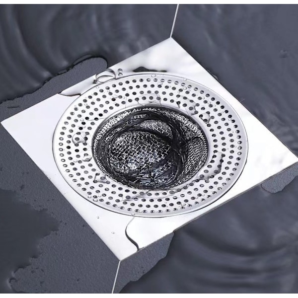 Ø 9 cm, Sæt med 2 vaske-si af rustfrit stål, hårfilter til badekar, tilbageholder rester