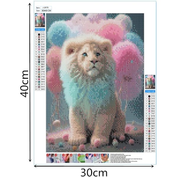 30x40cm, 5D diamantmålning lejon målad strass broderi canvas