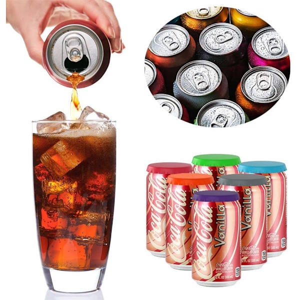 Silikonlock för Sodaburkar, Set med 6 Återanvändbara Lock för Soda/Dryck/Ölburkar