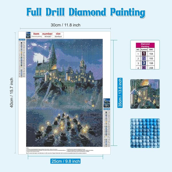 30x40cm Slott Diamantmaleri Sett for Voksne, DIY Full Diamant
