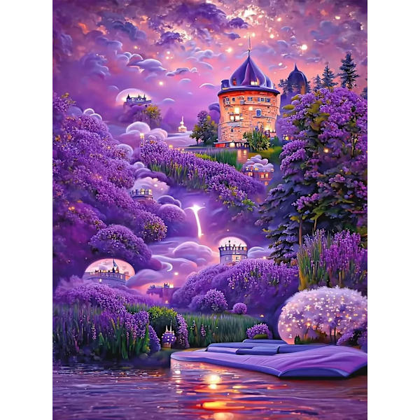 (30×40cm Lavendelslott) 5D Kristall Strassmålning, Diamant