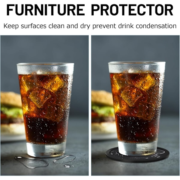 12 stk. Silikone Brikker med Holder - Brikker til Glas - Rundt Brik Design - Anti Slip - Varmebestandig - Sort