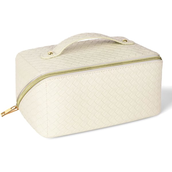 Suurikokoinen matkakosmetiikkalaukku (valkoinen) naisten tytöille, PU Le