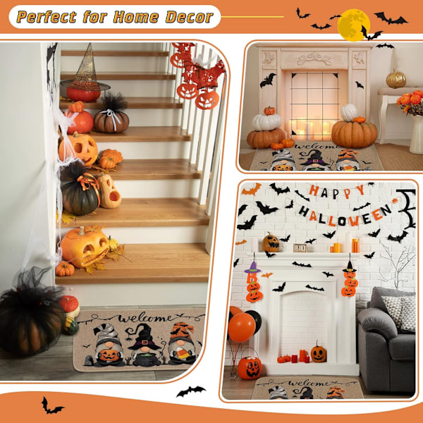 Halloween Tonttu Koristeellinen Ovimatto (40*60cm), Liukumaton ja Pestävä Ovimatto Kumipohjalla, Tonttu Kurpitsa Ovimatto