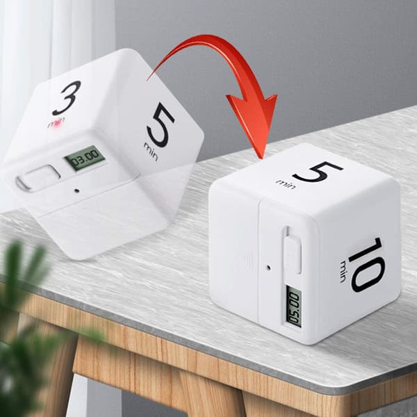 Kube-timer (hvit 1-3-5-10 minutter), digital kjøkkentimer, LED S