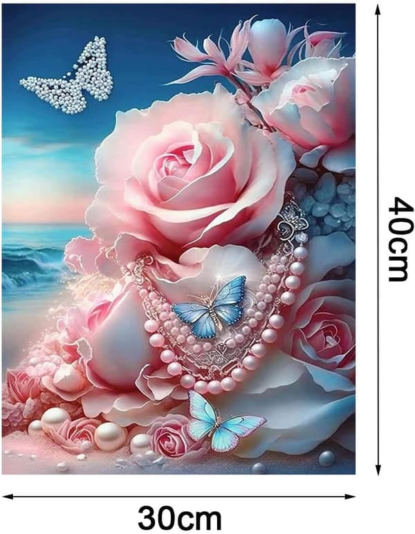 (Blomster lys rosa, 30X40CM) 5D diamantkunstmalingssett, DIY co