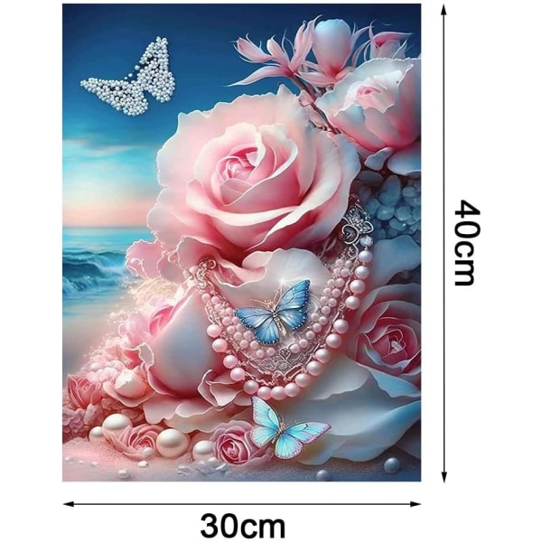 (Blomster lyserøde, 30X40CM) 5D diamantkunstmalesæt, gør-det-selv co
