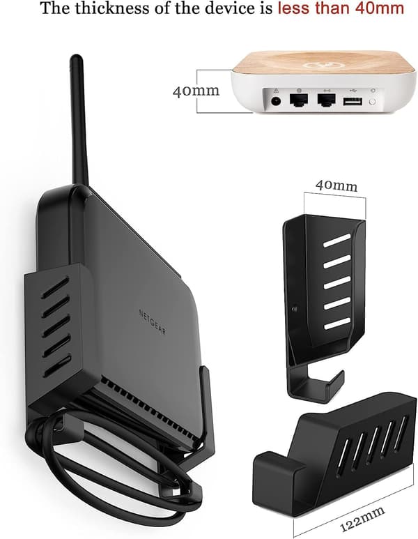(Sort) Universal vægbeslag til TV-boks/router/switch