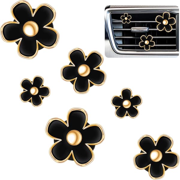 (Sort, 2,5 cm, 3 cm, 3,3 cm) 6 stk. Daisy Blomst Luftventil Clips Luftfrisker Luftventil Clips Bil Aircondition C