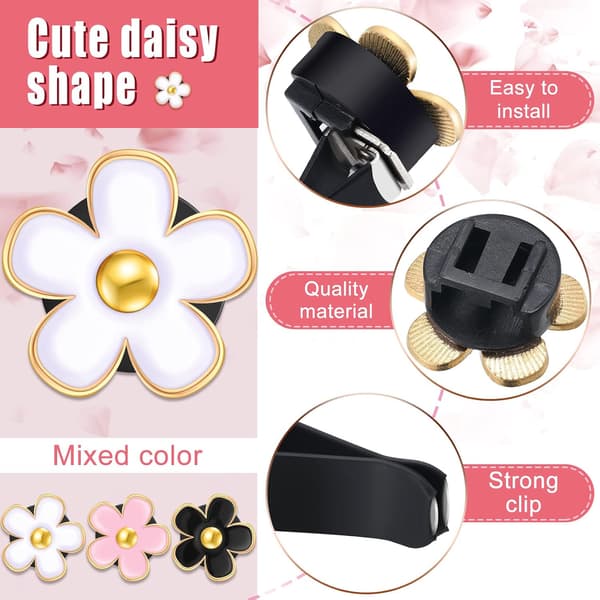 (Sort, Pink, Hvid, 3cm, 3.3cm) 6 stk. Daisy Blomst Luftventil Clips Luftfrisker Luftventil Clips Bil Aircondition