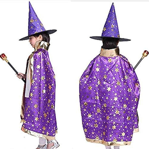(Lilla) 1 stk. trollmannskappe heksekappe med hatt og gresskarveske, Halloween-kostymerekvisitter for barn