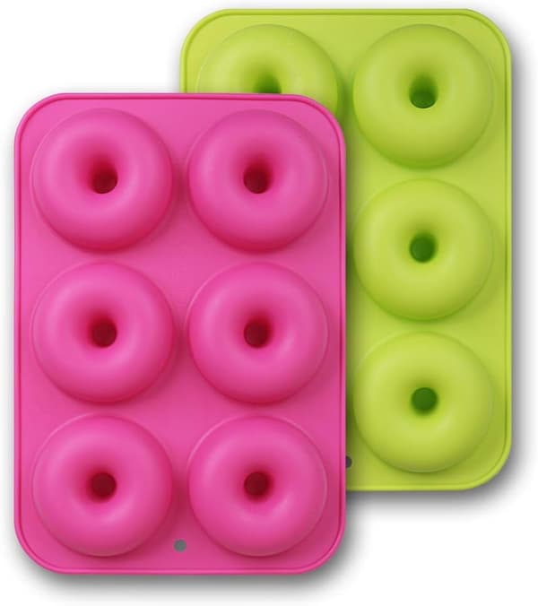 Sæt med 2 Donutforme, Madkvalitets Non-Stick Silikon, Grøn og Pink