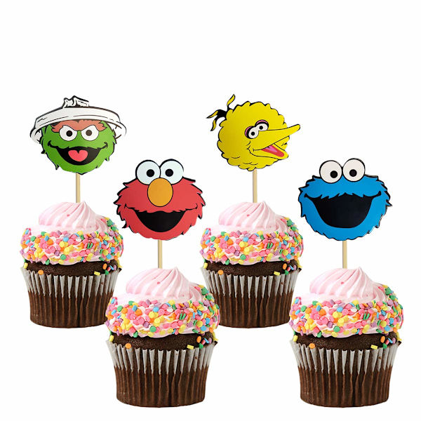 48 stycken Sesam-Elmo inspirerade cupcakes-dekorationer för Sesam Street