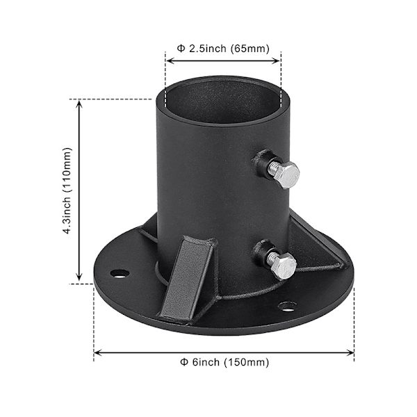 Metalliskt räcke golvfläns (65mm innerdiameter) för staket/brevlåda