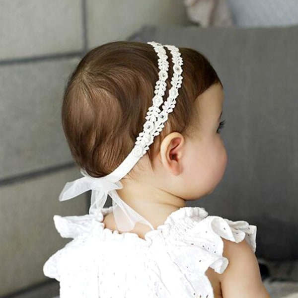 Baby Girls Headbands Elastic Double Lace Flower Headband Soft Bow