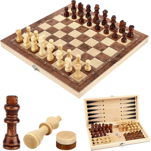 1 st 3 i 1 29x29cm, Trä Schack Damspel Backgammon, Vikbart Po