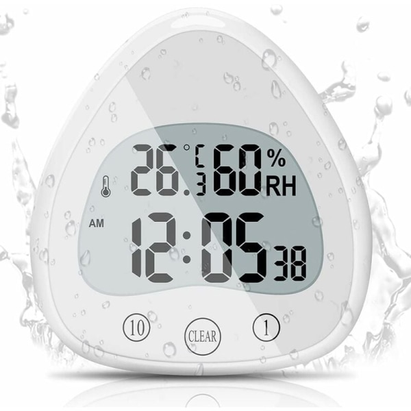 Badrumsklocka， Digital LCD-larm med vattentät Touch Shower Cl