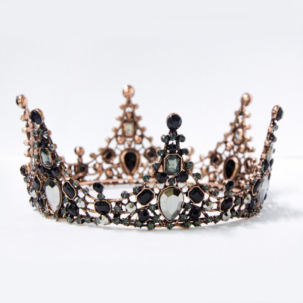 Vintage barock krona rund tiara strass svart drottning krona fo