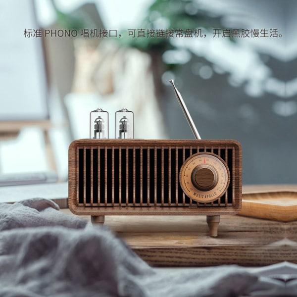 Retro klassisk AM FM-radio med Bluetooth högtalare, vintage trä