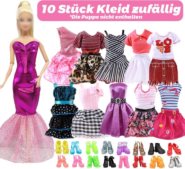 49 Barbie-klær, 11 klær + 20 par sko + 18 tilbehør