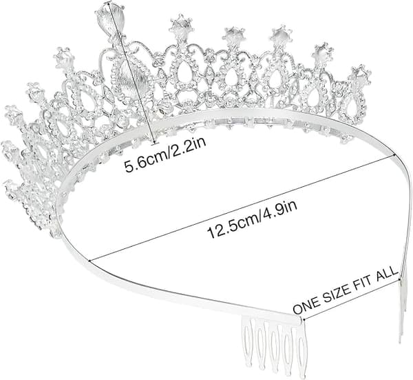Tiara krystallkrone med kam med rhinsteiner for brudekrone, bryllup