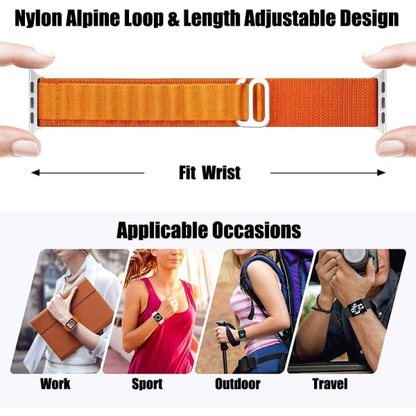 AL - Orange-Alpine Loop Strap, joka on yhteensopiva Apple Watch Ultra 4:n kanssa