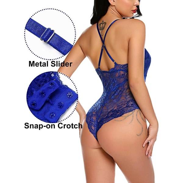 1-osainen naisten Snap Open Crotch Sexy Lingerie pitsinen Bodysuit Deep