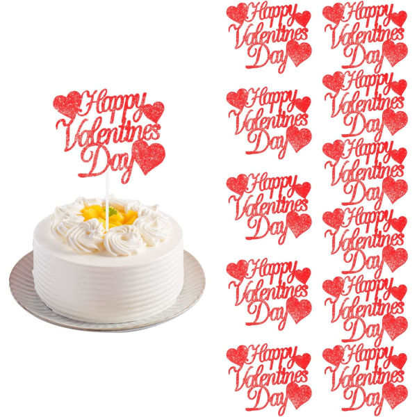 12 kpl "Happy Valentine's Day" -kakkupalat, Red Glitter Party