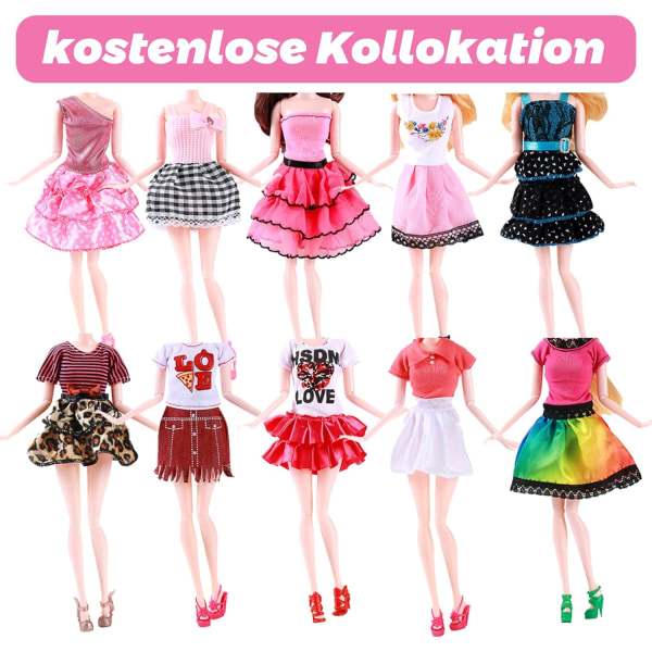 49 stycken Barbiekläder, 11 kläder + 20 par skor + 18 slumpmässiga accessoarer