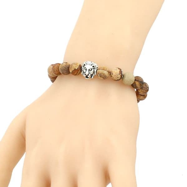 Armbånd for menn, agat, tigerhodeperle, oksidert