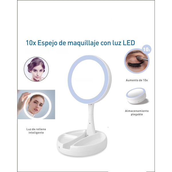 Kosmetisk spejl med LED-lys og Organizer dobbeltsidet makeup