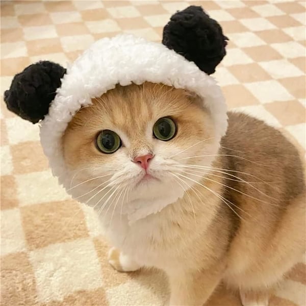 (Panda) Søt Kattekostyme Varm Lue for Katter Justerbar Myk Liten Kjæledyr Hodeplagg Bjørnelue for Katter og Valper